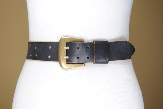 Black Leather Belt for Women With Massive Brass Buckle -  Canada