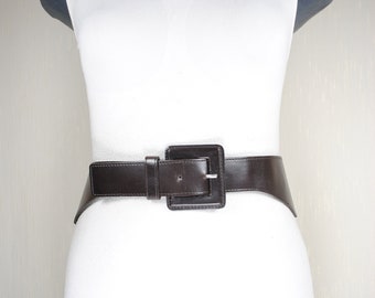 Talbots Black Patent Leather Wide Waist Belt Oversized Buckle Size Medium Talbots Wide Belt Dark Brown Patent Leather Quilted Size L  main image 4
