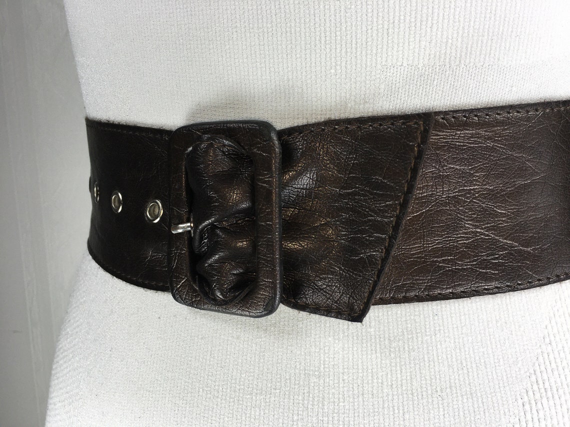 Brown wide cinch soft leather belt for women with rectangular Etsy