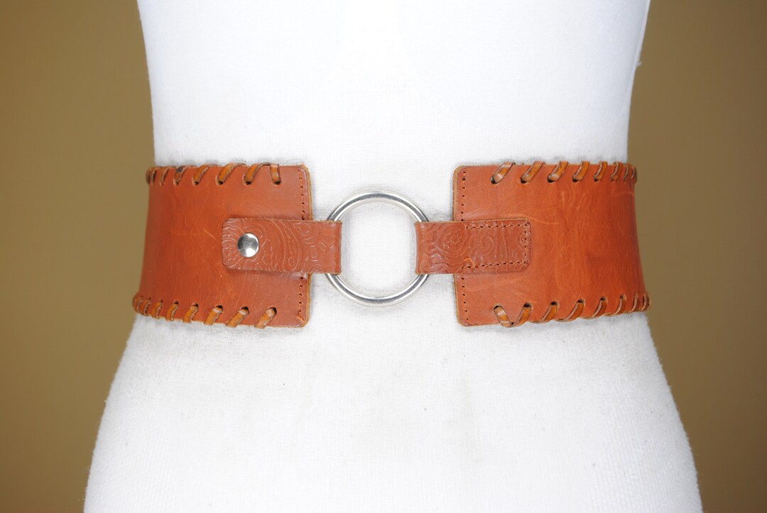 Wide Tan Brown Leather Waist Belt for Women, 3 Inch Wide