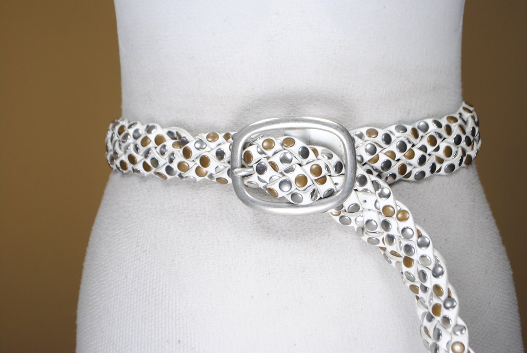 White Braided Studded Leather Belt: Boho Rivet Waist Belt - Etsy