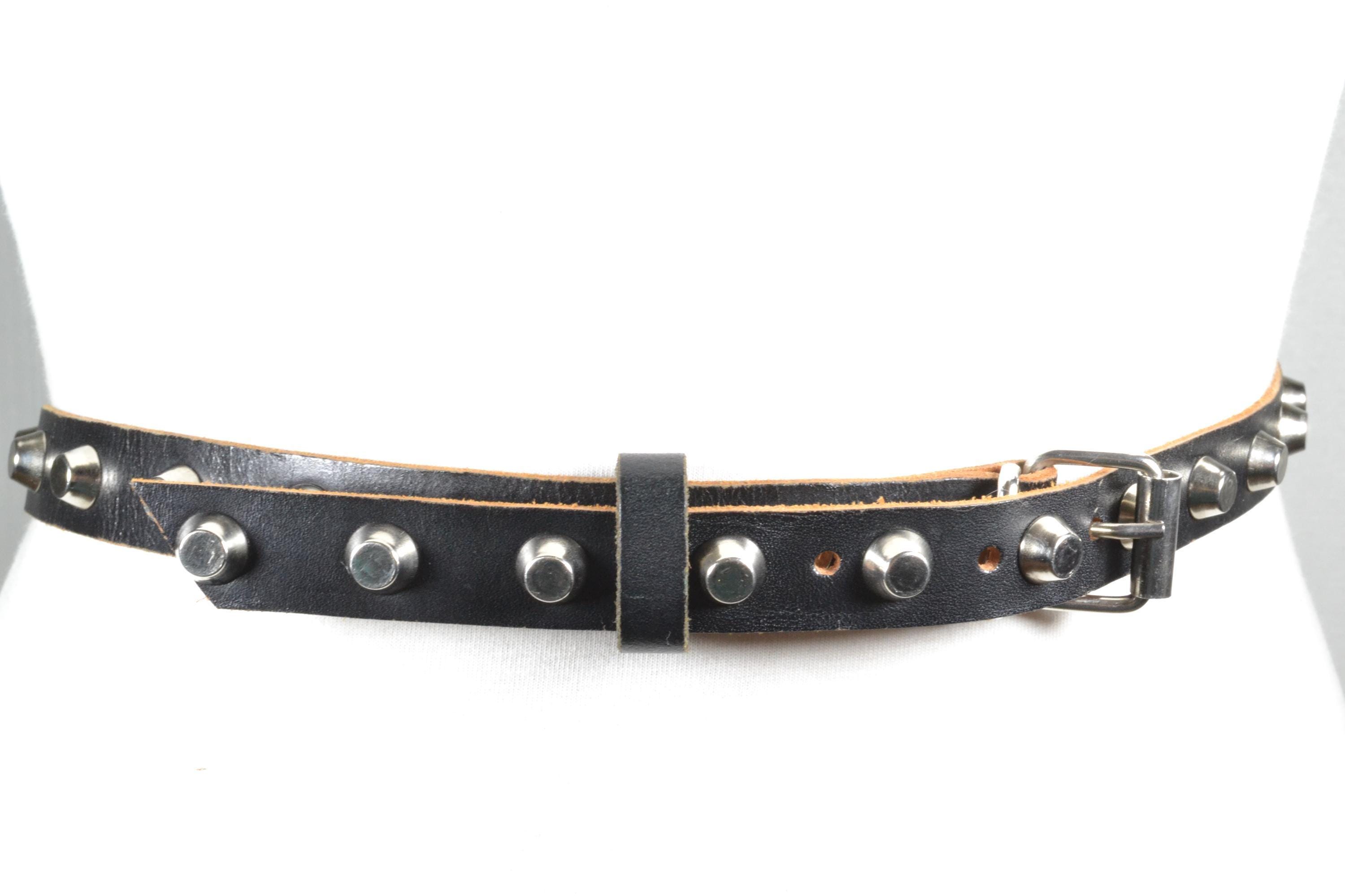 Vintage 90s LeatherRock Studded Leather Belt w/ Metal & Stone Buckle LeatherRock Vintage Tan Leather Belt W/Blue Studs And  main image 2