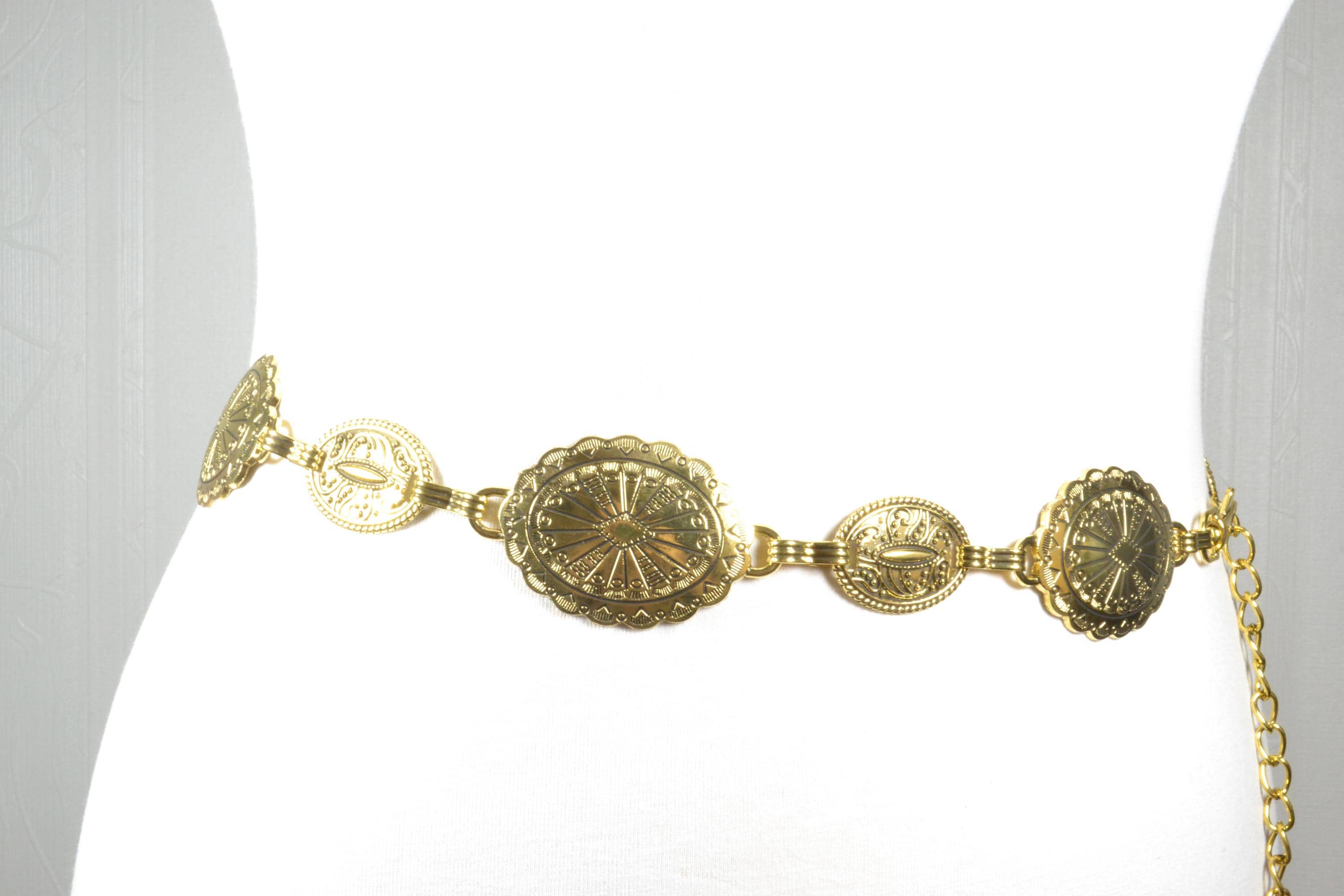 Vintage Gold Concho Chain Belt: Western Boho Statement Waist  display picture 3