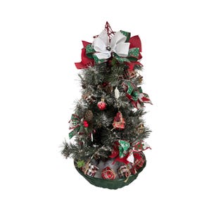 Tabletop Christmas Tree with Bows and Ornaments, Mini Farmhouse Holiday Centerpiece, Small Decorated Christmas Tree For Home - Office