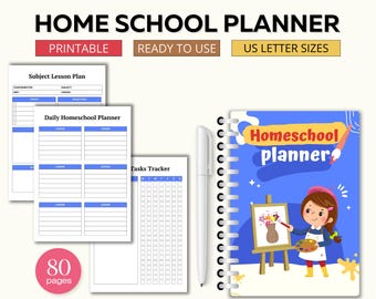 Printable Kids HomeSchool Planner, Homework Tracker Bundle, School Routine Checklist, Undated School Calendar Schedule, Instant Download