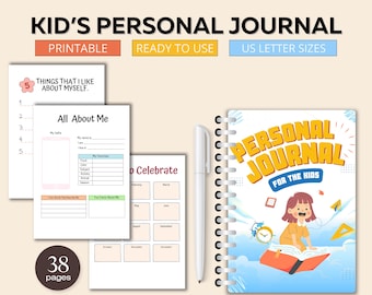 Printable Kids Personal Journal, Printable Kids Daily Journal, DIY Binder Pages for Kids, Diary for Children, Instant Digital Download