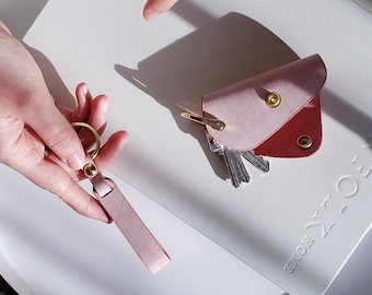 Bundle of 2 - Personalized Leather Keychain Set: Mini-Mango Key Holder & Loop Keychain