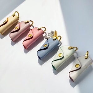 Mini-Mango Key Organizer • Leather Key Pouch, House Key Cover, Simple Key Wrap, Personalized Key Case + Brass Shackle • 9 Colors