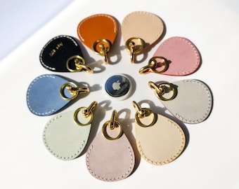 Leather AirTag Keychain, 9 color Air Tag Holder Case with Detachable Key Ring, Condo Fob Cover • Cute Personal Gifts