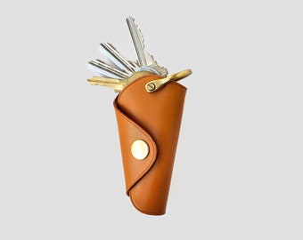Brown "Mini-Mango" Key Case • Leather Key Pouch, Vegetable-tanned Leather Key Organizer Keychain