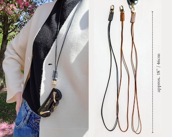 Elegant Leather Badge Lanyard Necklace with Swivel Clip - Hand-stitched Keychain Necklace for Teachers & Parties • 6 Beautiful Colors
