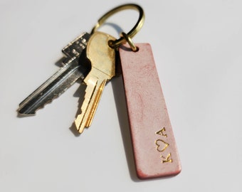 Personalized Leather Keychain Tag: Custom Stamped Brass Key Fob