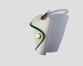 Mint "Mini-Mango" Key Case • Leather Key Fob Holder, Italian Vegetable-tanned Leather + Brass Shackle, Handmade in Canada