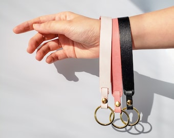 Personalized Leather Wristlet Keychain: Brass Key Fob Lanyard