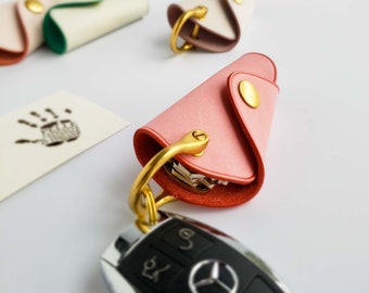 Rose "Mini-Mango" Key Case • Birthday Day Gift of Key Pouch • Blue Leather Key Fob Holder, Personalized Couple Keychain Gift
