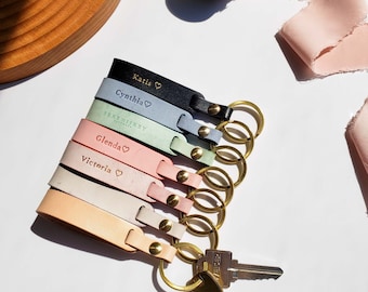 Colorful Leather Key Fob Strap with Engraving + Gold Keyring • "Loop"