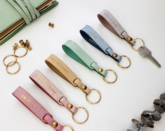 Personalized Leather Keychain for Women, Colorful Key Fob Strap with Gold Keyring, Cute Personal 2024 Bridesmaids' Gift • "Loop"