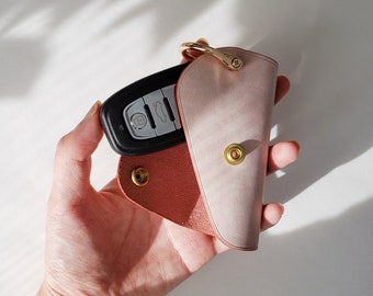 Pink "Mango" Fob Case • Handmade Leather Keychain Pouch for Women, Chic  Leather Key Organizer