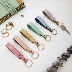 Personalized Leather Keychain for Women, Colorful Key Fob Strap with Gold Keyring, Cute Personal 2024 New Year's Gift Loop image 1