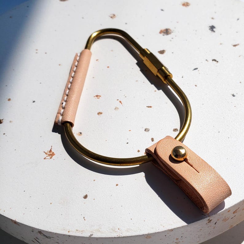 Brass Carabiner Keychain Leather Handstitched Brass Key Ring Cute Gift
