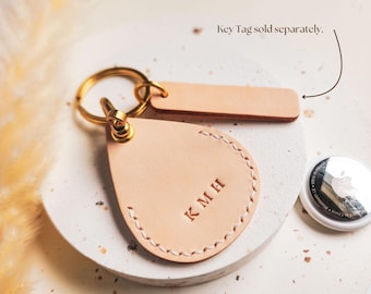 Personalized Leather AirTag Keychain: Fob Case with Brass Shackle, Handmade in Canada