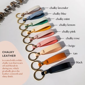 Personalized Leather Keychain for Women, Colorful Key Fob Strap with Gold Keyring, Cute Personal 2024 New Year's Gift Loop image 9