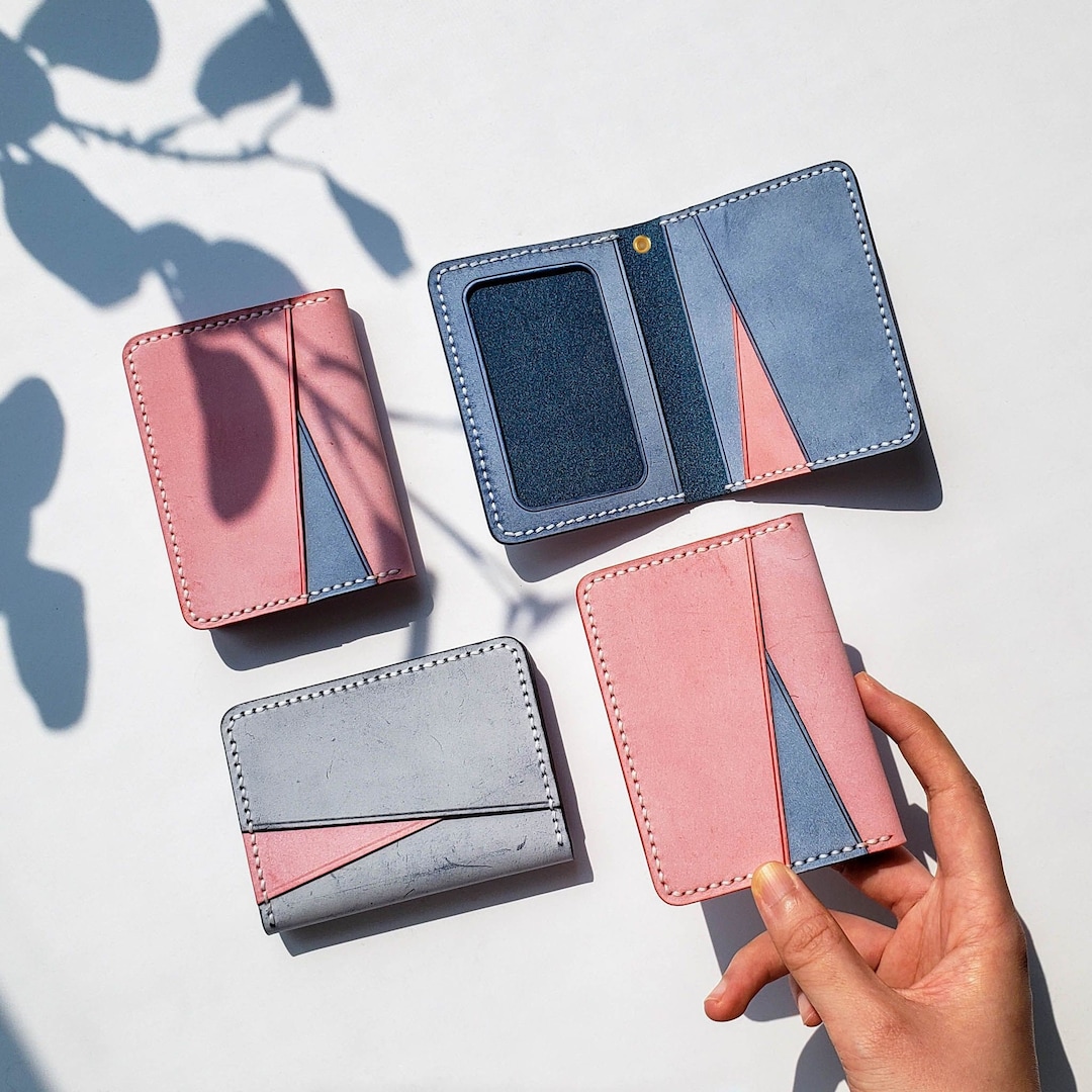 Leather Bifold Slim Wallet for Women With ID Window Etsy