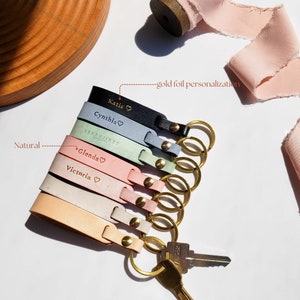 Personalized Leather Keychain for Women, Colorful Key Fob Strap with Gold Keyring, Cute Personal 2024 New Year's Gift Loop image 3