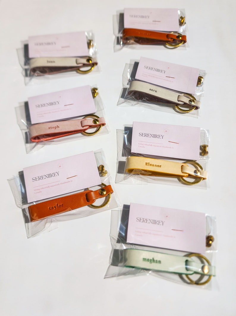 Personalized Leather Keychain for Women, Colorful Key Fob Strap with Gold Keyring, Cute Personal 2024 Bridesmaids' Gift Loop image 2