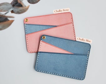 Personalized Leather Card Holder: Slim Keychain Wallet with Geometric Design - Canadian Made