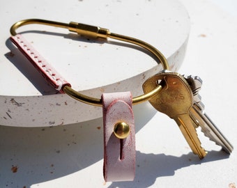 Carabiner Keychain Brass Key Ring Keychain For Women, Brass Carabiner Cute Key Carabiner Clip • “Pear” Pink