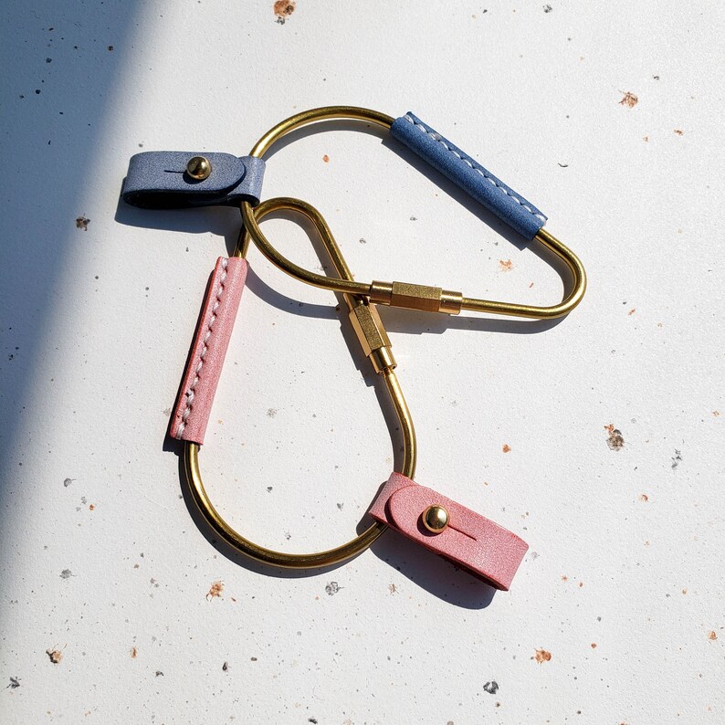 Brass Carabiner Keychain Leather Handstitched Brass Key Ring Cute Gift