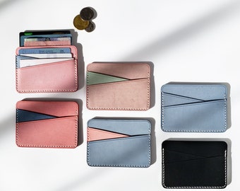 Slim Leather Card Holder • Keychain Wallet for Minimalist • Personalized Gift under 50  for Her Birthday and Anniversary • Hand-stitched