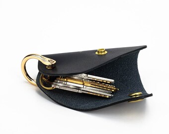 Black "Mango" Car Key Cover • Keep Your Keys Organized and Scratch-Free, Leather Key Holder Featuring Brass Hardware