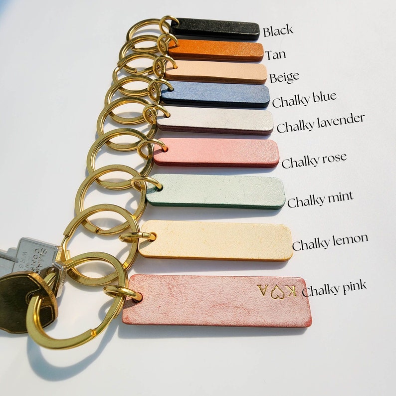 Thick Leather Keychain Tag Delightful Keychain Pendant, Personalized Leather Name Tag and Key Charm, Gifts under 20 9 Colors image 3