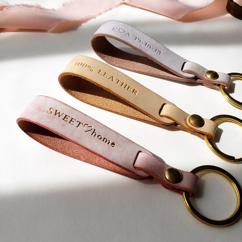 Leather Wristlet Key Chain Engraved Leather Key Fob Custom Etsy