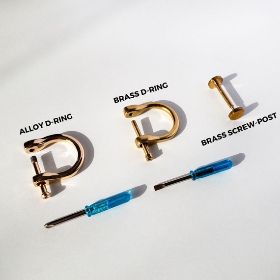 Brass D-Ring Shackle with Screw Post & Bag Strap Attachment