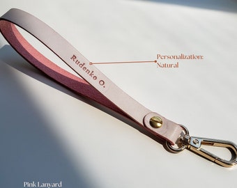 Personalized Leather Keychain Wristlet Lanyard: Canadian Made Key Ring Strap