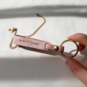 Leather Key Chains for Bridesmaids Gifts, Monogrammed Unique Pastel Color Loop Chalky Pink