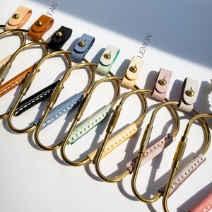 Brass Carabiner Keychain • Hand-stitched Leather Key Ring • Minimalist Gift Under 20 for Her, Him, Dad, or Grad • “Pear”