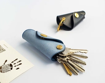 Blue "Mini-Mango" Key Case • Compact Leather Key Sleeve, Simple Key Organizer