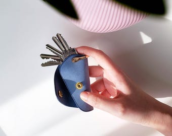 Blue "Mini-Mango" Key Case • Compact Leather Key Sleeve, Simple Key Organizer