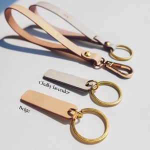 Thick Leather Keychain Tag Delightful Keychain Pendant, Personalized Leather Name Tag and Key Charm, Gifts under 20 9 Colors Lavender