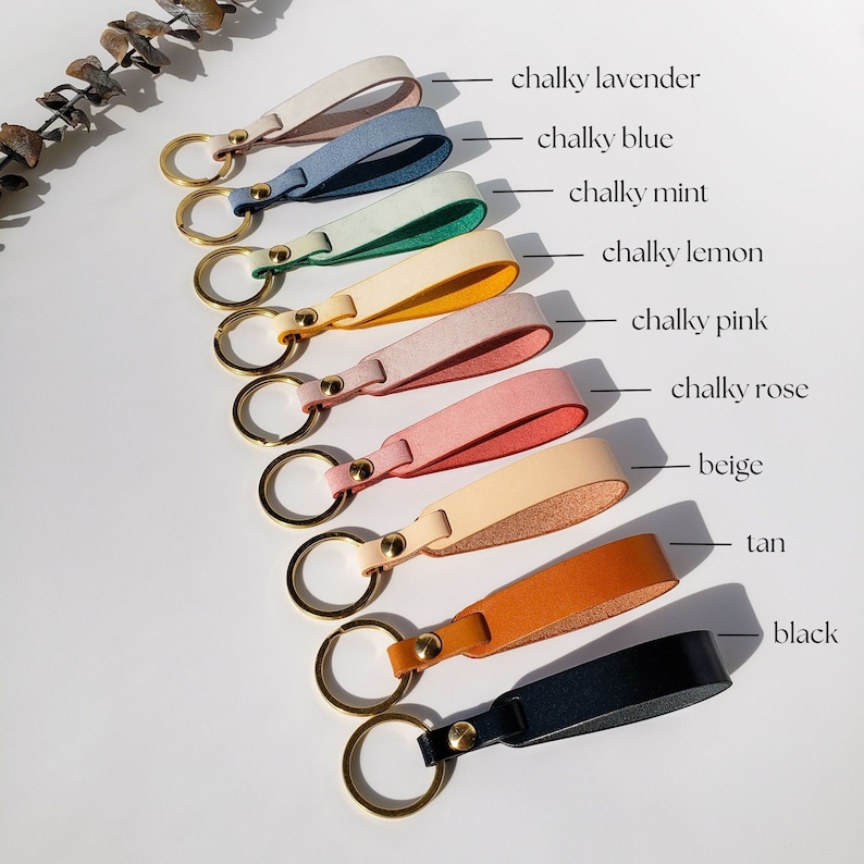 Leather Key Chains for Bridesmaids Gifts, Monogrammed Unique Pastel Color Loop image 2