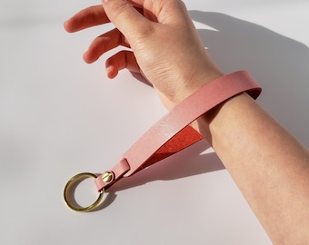 Personalized Leather Wristlet Keychain: Brass Key Fob Lanyard