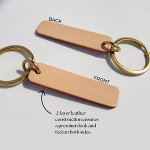 Thick Leather Keychain Tag Delightful Keychain Pendant, Personalized Leather Name Tag and Key Charm, Gifts under 20 9 Colors Beige
