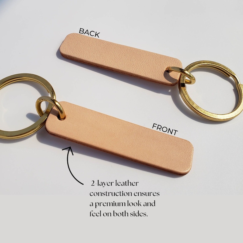 Thick Leather Keychain Tag Delightful Keychain Pendant, Personalized Leather Name Tag and Key Charm, Gifts under 20 9 Colors Beige