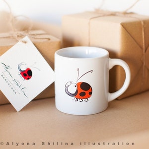 Ladybird small cute coffee mug, ladybug ceramic mug, Watercolor art mug, insects lovers perfect gift, ladybugs lovers gift, ladybirds lovers