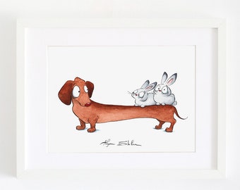 Dachshund funny illustration, Dog wall art print, Dachshund lovers gift