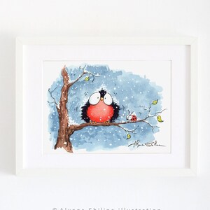 Jolie impression d'art oiseau de Noël pour décorer votre maison, décoration murale hivernale pour chambre de bébé, impression d'art animaux de la forêt, peinture aquarelle coccinelle